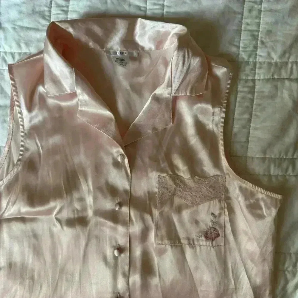 Pink Kmart light pink‎ satin button up pajama top extra large xl
